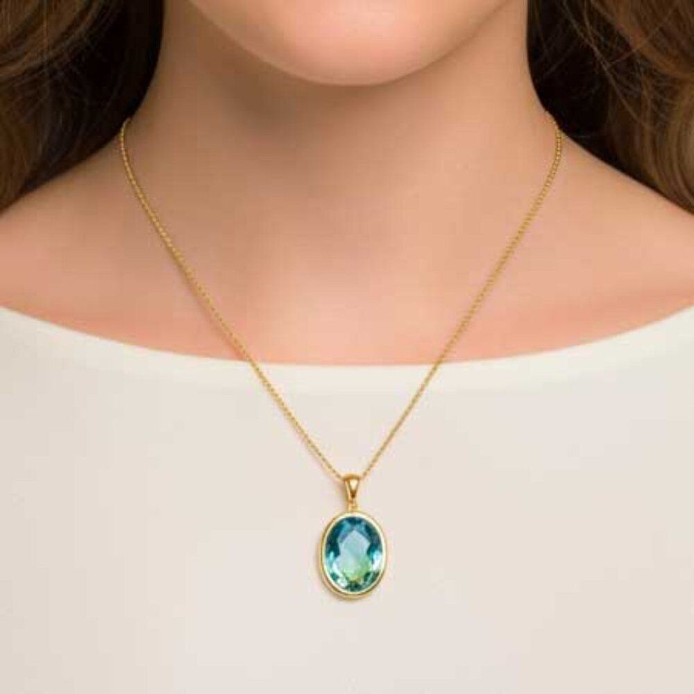 Blue Green Oval Crystal Necklace - Picture 5 of 10